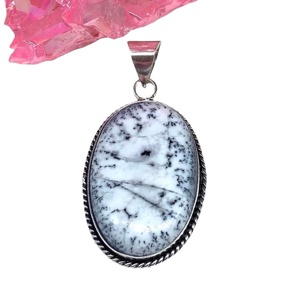 Jewelry - Dendritic Opal Necklace Pendant 925 Sterling Silver Overlay Oval Natural Stone